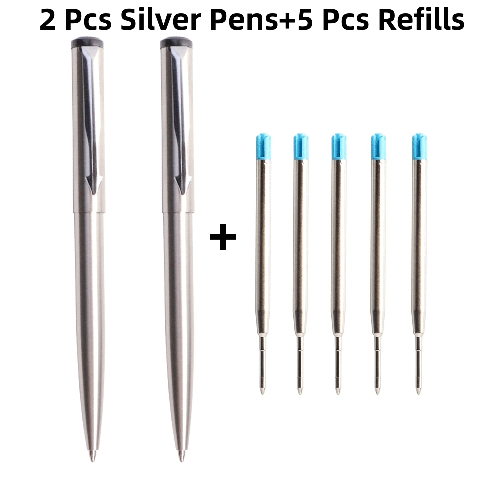 Metal Ballpoint Pen Press Style Commercial Pens For School Office Stationery Supplies Core Automatic Ball Pen: Light Grey / Blue