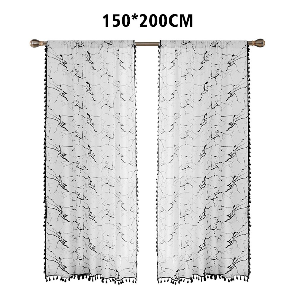 2pcs Living Room Extra Long Window Curtains Marble Tassel Drapes Darkening Semi Shading Hall Blackout Rod Bedroom Cotton Blend