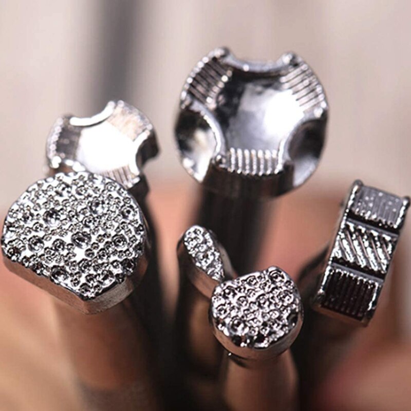 6Pcs Leather Stamping Tools Leather Working Saddle Making Stamps Set Special Shape Stamp Punch Set Leather Craft Tools