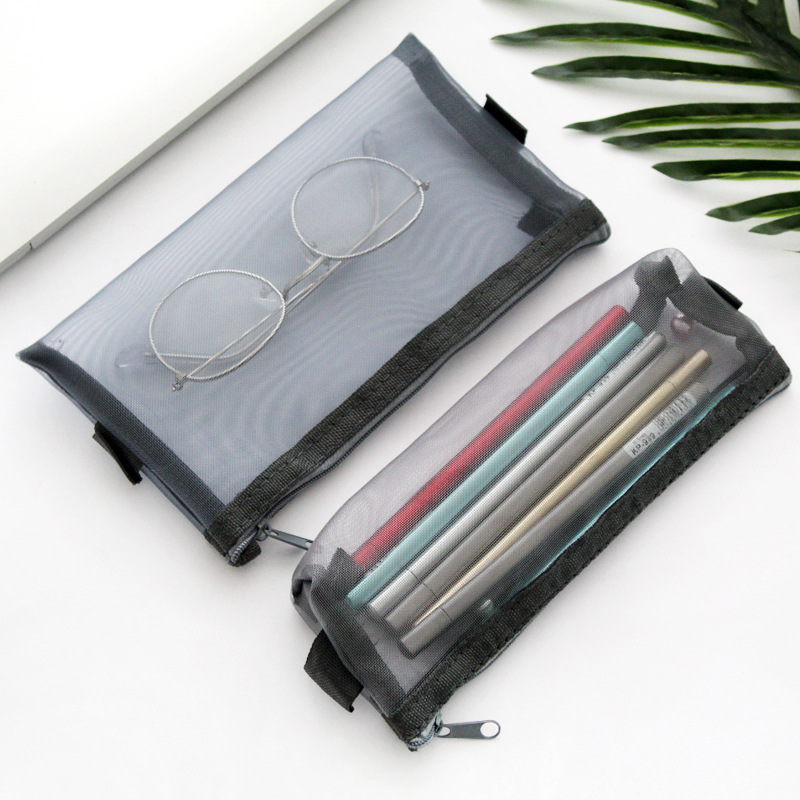 1pcs Simple Transparent Mesh Pencil Case School Supplies Colour Pen Box Office Student Pencil Cases Nylon