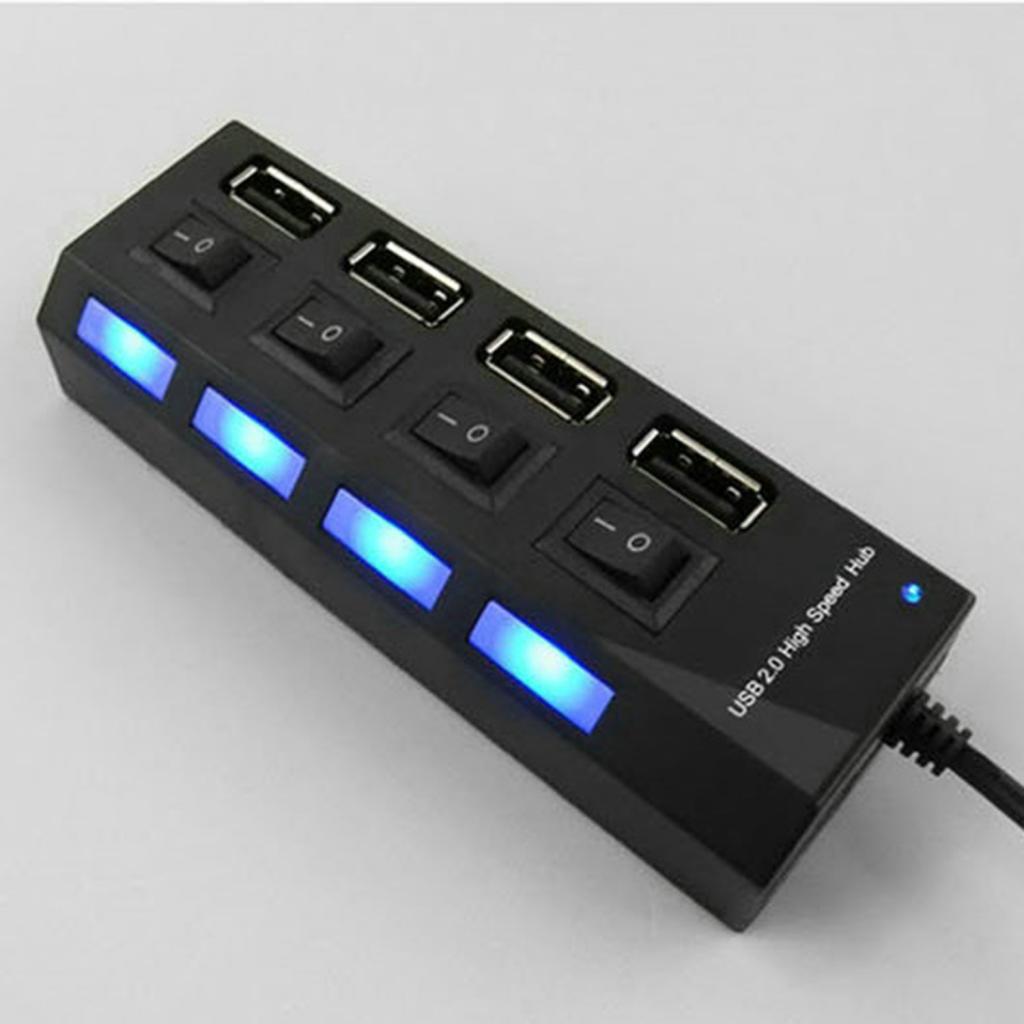4 Poorten USB2.0 Uitbreiding Splitter Hub Met Individuele Aan/Uit Schakelaar En Led Pc Laptop Met 50Cm Kabel