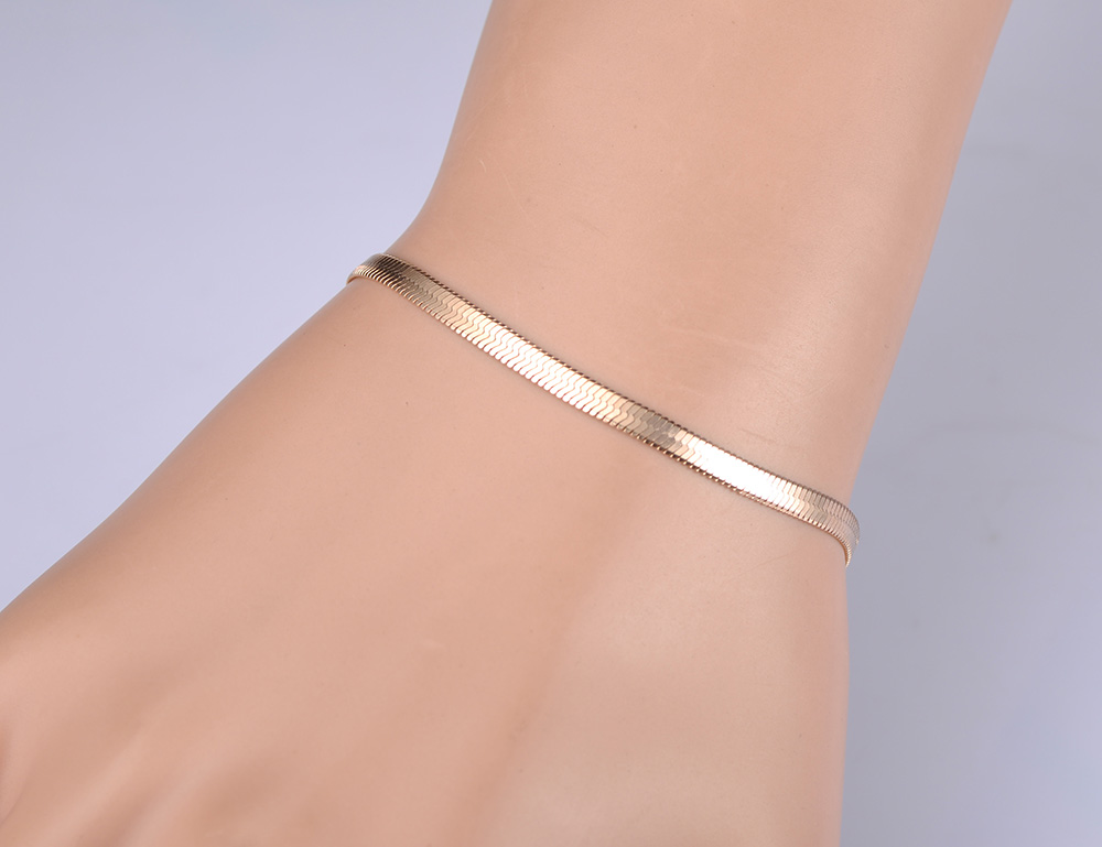 Lokaer, pulseras finas de cadena de serpiente de acero inoxidable y titanio para mujeres y niñas, pulsera de hoja de Bohemia chapada en oro rosa B18075