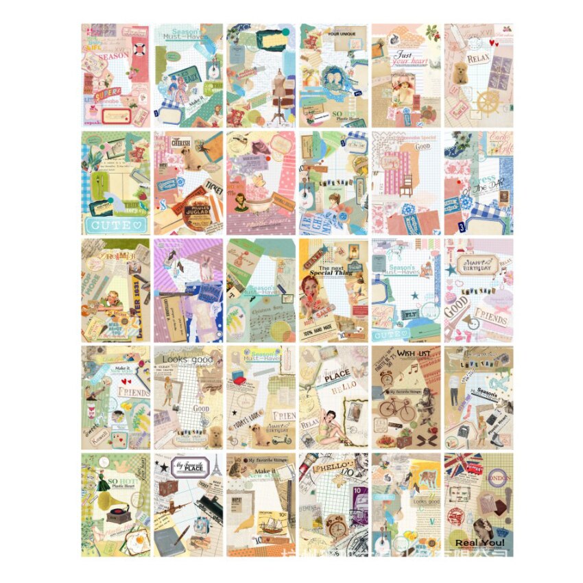 30 stuks/pak originele ansichtkaarten in doos, collage, tijdkaart, berichtlabel, zakelijk of voor begroeting en feest