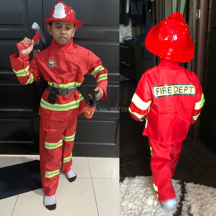 Disfraces de Halloween para niños carnaval niños niñas bombero Firghter Sam Cosplay uniforme ejército traje escuela estudiante rendimiento