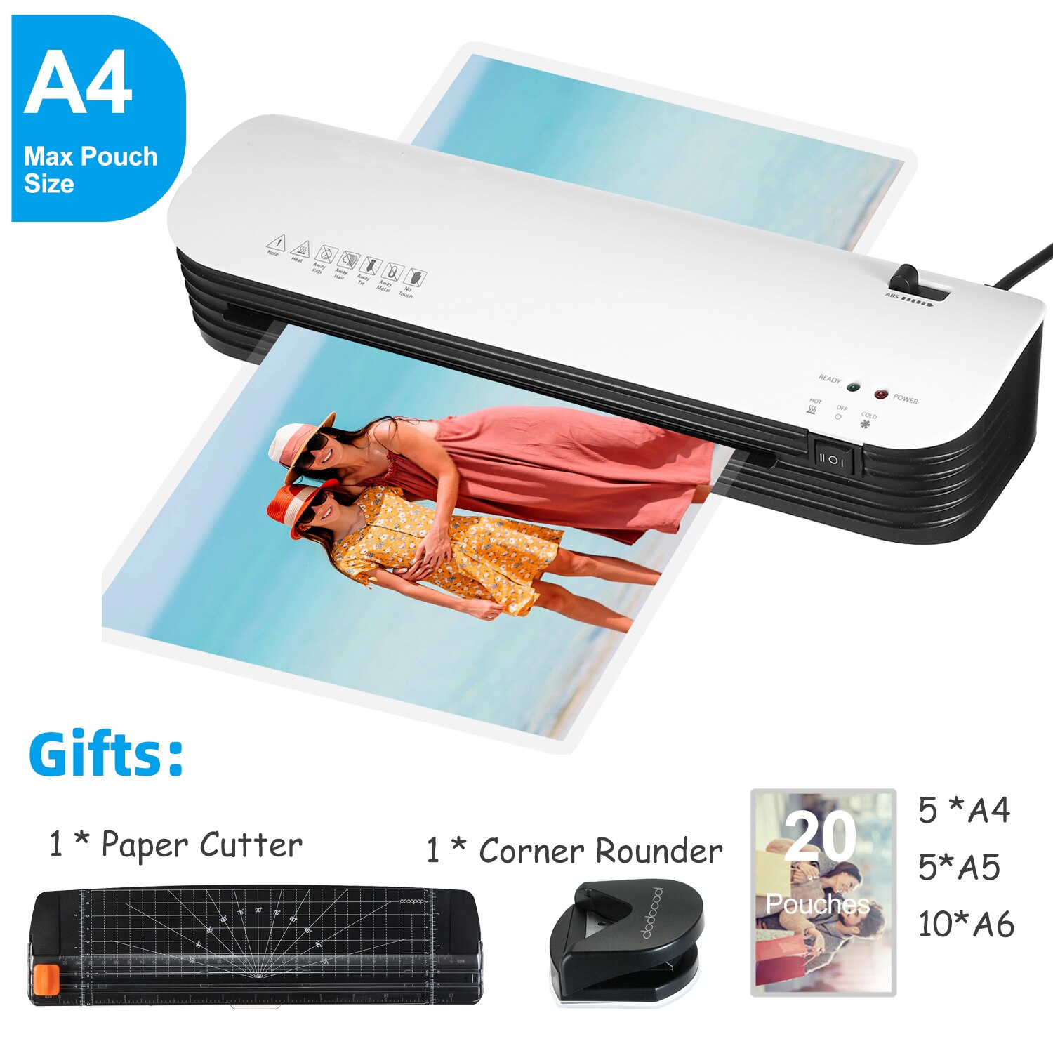 SL299 and Cold Laminator Machine Paper Cutter Corner Rounder for A4 Document Photo Plastic Film Roll Laminator