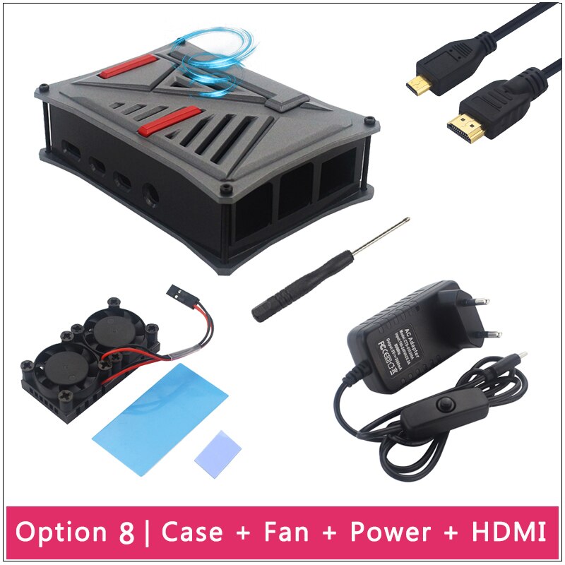 Raspberry Pi 4 Model B ABS Case Silver Gray Plastic Shell Box Optional Dual Cooling Fan SD Card Power Adapter for Raspberry Pi 4: Option 8