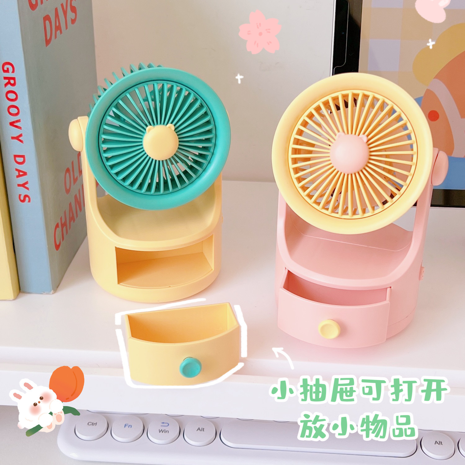 Wentylator elektryczny z szufladą akademik łóżko biuro w domu kreskówka wyciszenie mini wiatrak biurowy lato ładowanie wentylator ręczny