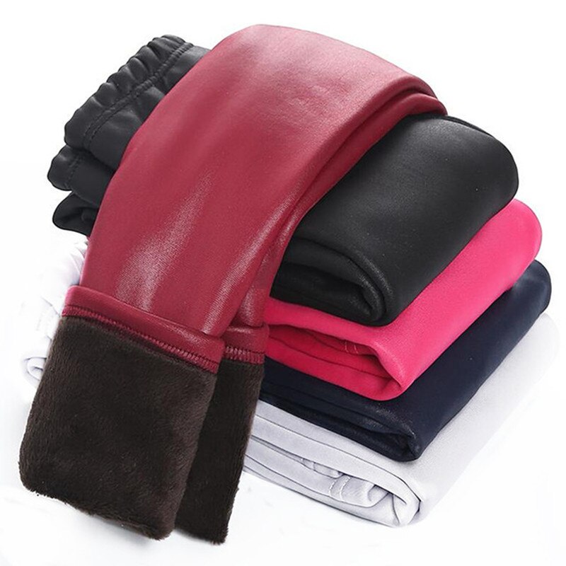 Imitert skinn vinter jenter leggings barn tykk fløyel legging baby barn bukser solid slank pjokk jente klær