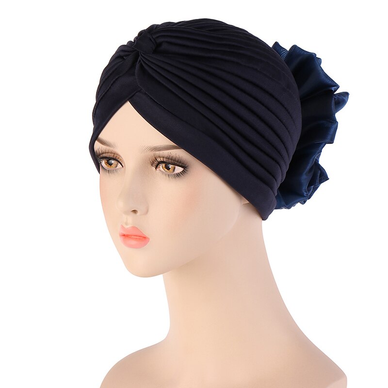 Solid Color Turban Hat Female Stylish Indian Exaggerated Big Flower Turban Hat Western Style Comfortable Pullover Hat