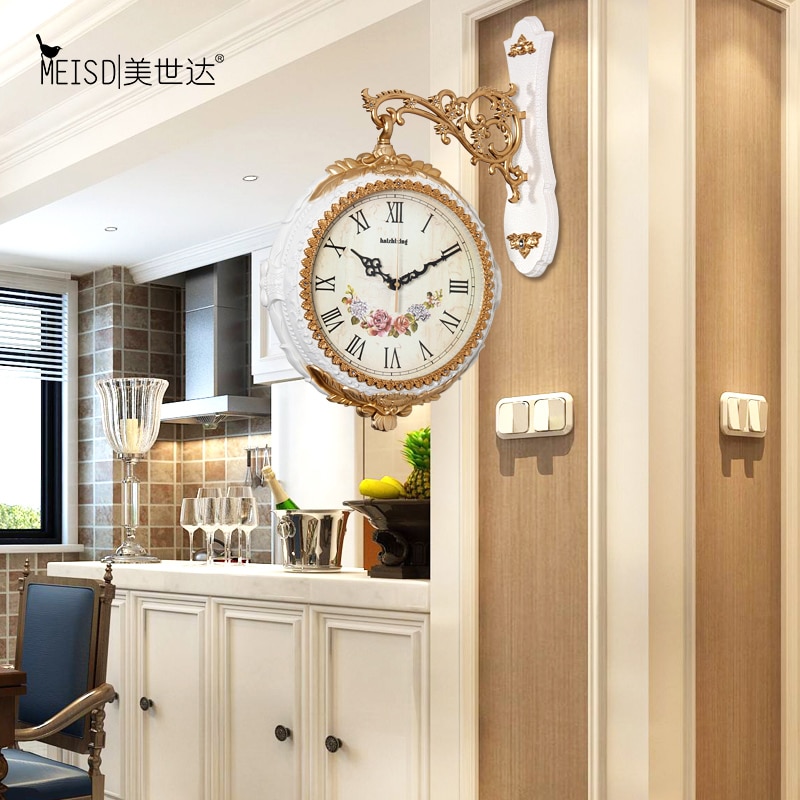 European style Classic Retro Modern Wall Clock 37CM Double Sided Outside Bracket Clock Home Decoration Hanging Watch