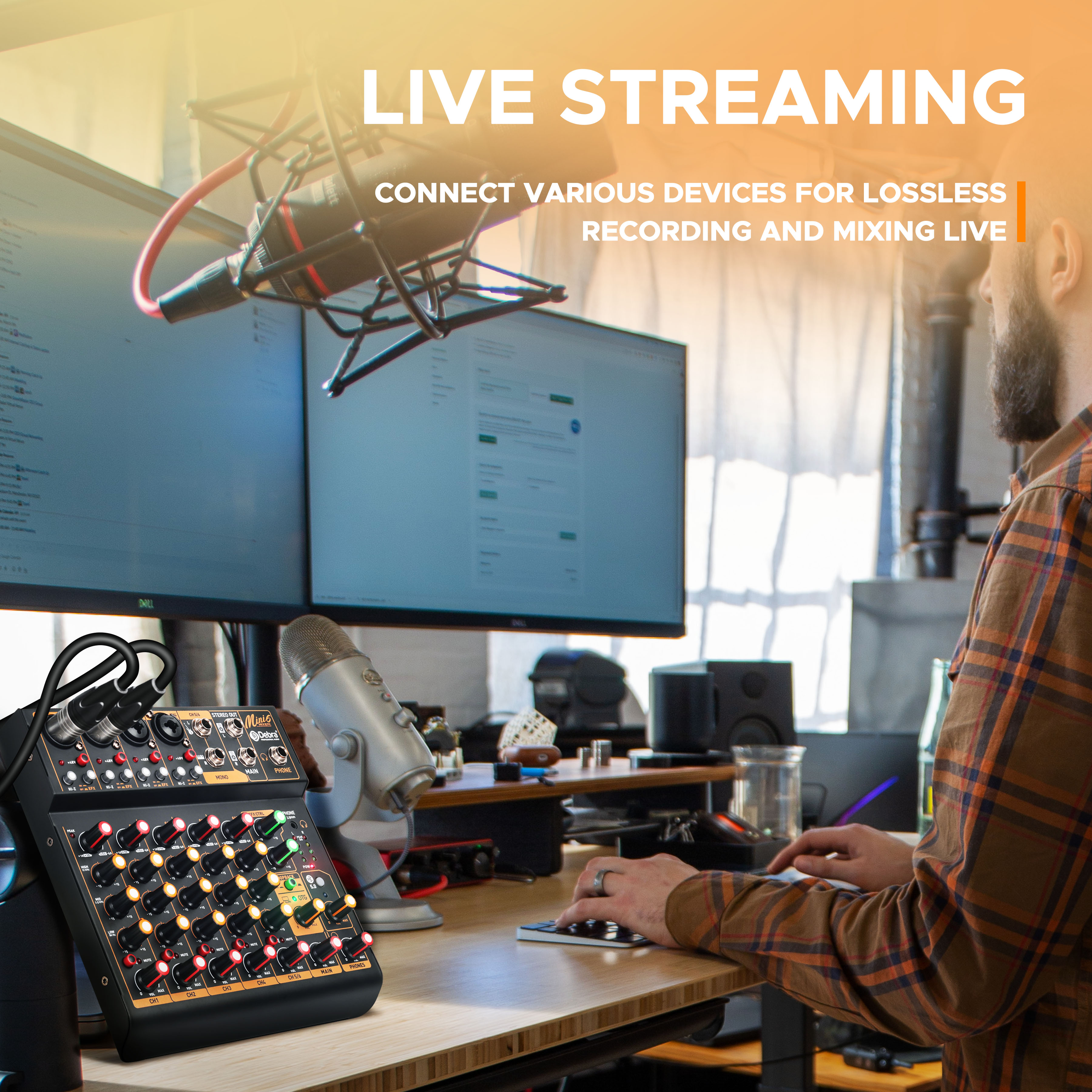 IKGE Mini4 Mini6 4/6 Channel Audio Mixer, DJ Mixer with Bluetooth 5.0 OTG Reverb 48V Sound Card for PC Recording, Webcasting