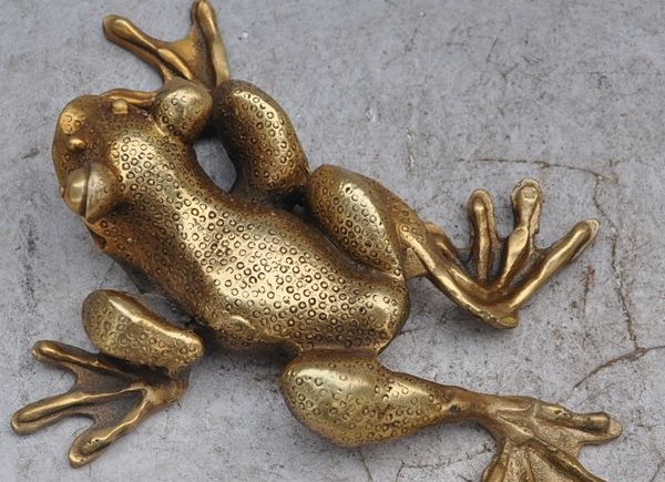 7.2 "Chinese Feng Shui Brons koper Evil Lucky Rijkdom Kikker bullfrog Art Standbeeld