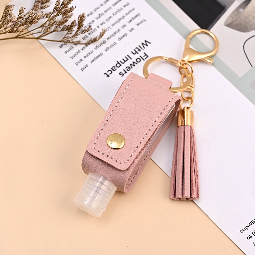 Mini bouteille de Gel hydroalcoolique Portable 30ml, étui de désinfectant pour les mains, étui en cuir, porte-clés de santé
