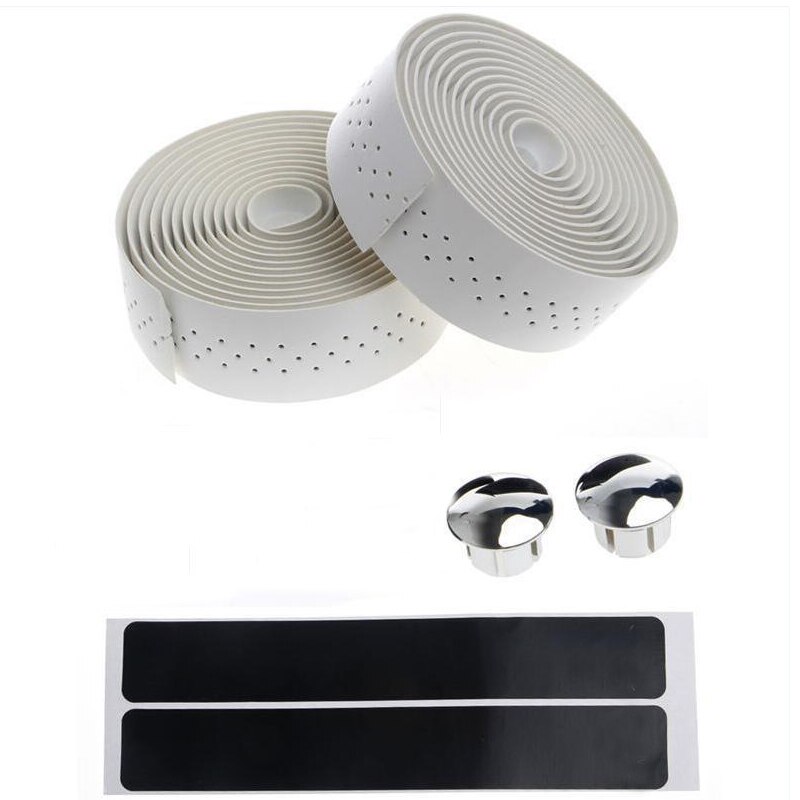 Bande de guidon de vélo en cuir PU poignée de guidon de vélo de route bandes de barre avec bouchons d'extrémité de barre accessoires de cyclisme: WHITE