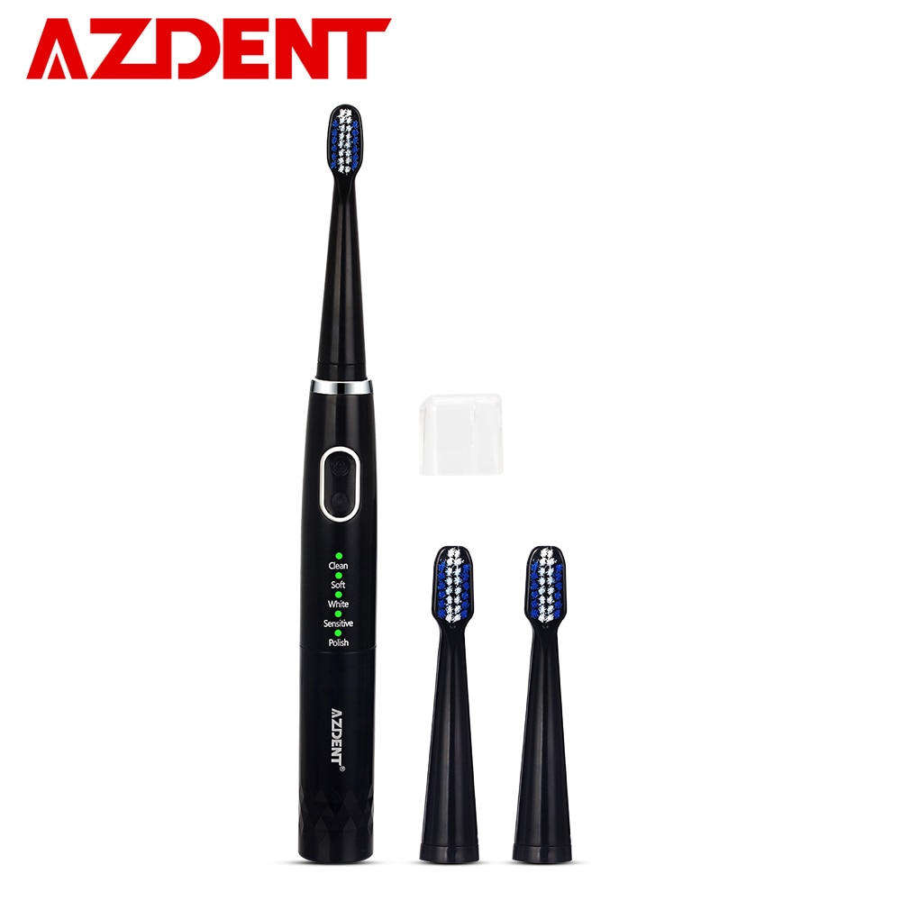 AZDENT 5 Modi Sonische Elektrische Tandenborstel Batterij Type Geen Oplaadbare Tandenborstel Diepe Reiniging met 3pcs Soft Heads voor volwassenen