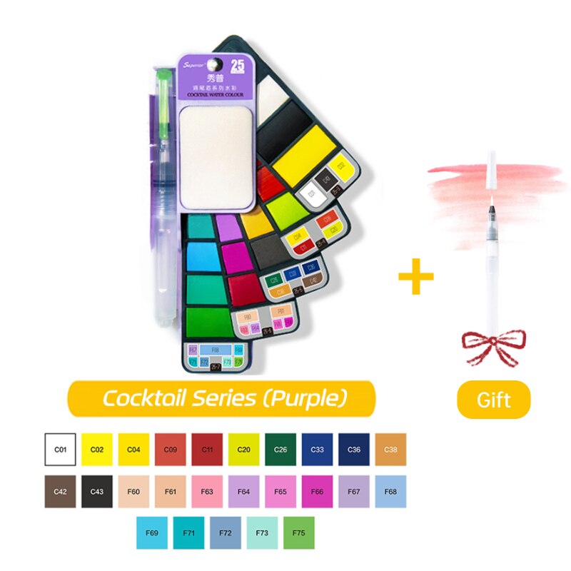 8/25/33/42 Solide Aquarel Verf Set Met Water Borstel Pen Opvouwbare Reizen Water Kleur Pigment Voor Draw: 25 purple set