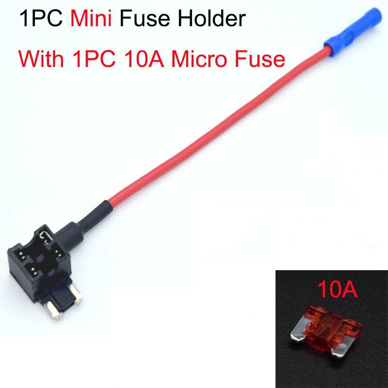 12v bil sikringsholder mini lille mellemstor add-a-circuit tapadapter med 10a mikro mini standard atm knivsikring: Mini sikring 10a