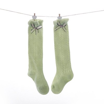 Babymeisje Sokken Kniehoog - Effen Katoen - Geribd met Strik - Ademend Mesh: Groente / 1-3y