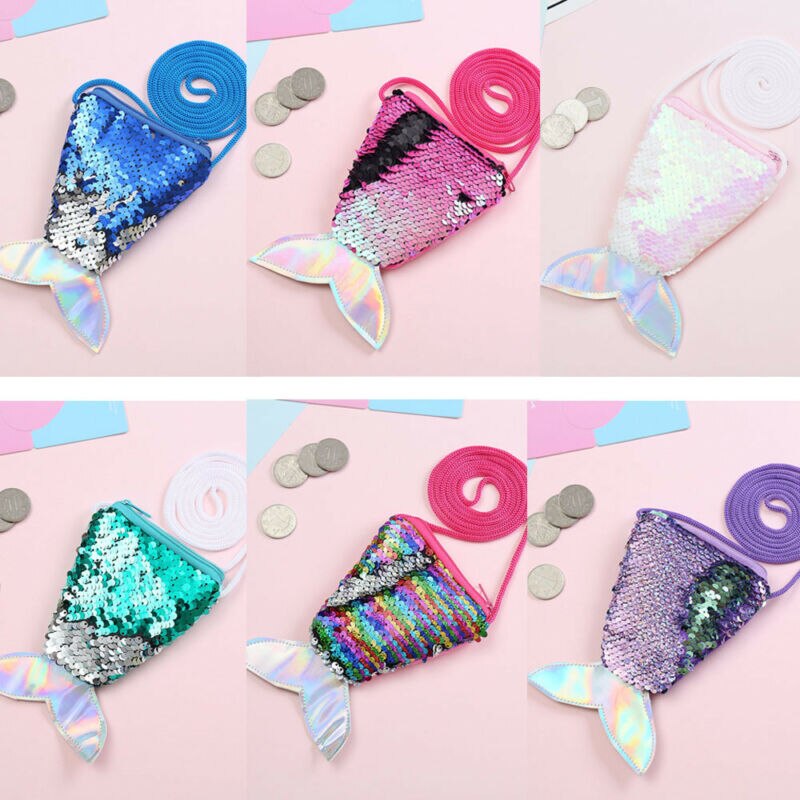 2020 nuovo mini Della coda Della Sirena di Paillettes Borsa Della Moneta del bambino Della Ragazza Crossbody Del Sacchetto di Spalla del Sacchetto Della Chiusura Lampo Del Raccoglitore Del Sacchetto per i bambini i bambini