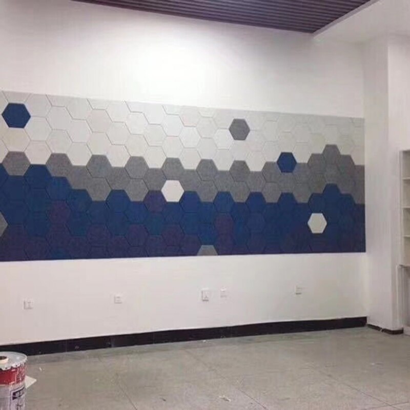 12Pcs Hexagon Acoustic Absorption Panel Board Polyester Fiber Felt Soundproofing Insulation Beveled Edges Wall Tiles