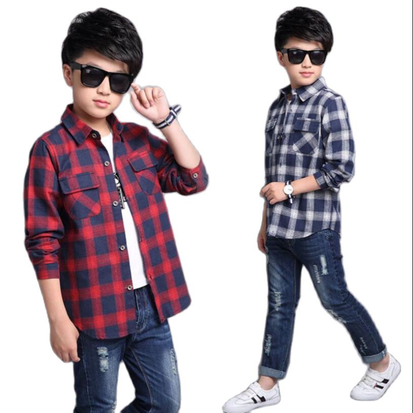 Drenge bluser 3-13y baby drenge efterår langærmet plaid skjorte teenage forårs varm jakke chaqueta de primavera adolescente caliente