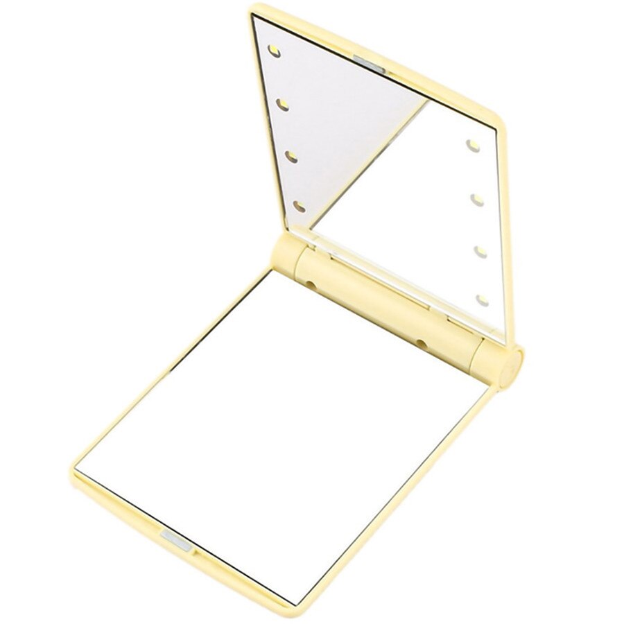 Espejo de maquillaje portátil con 8 luces LED para mujer, espejo cosmético de doble cara, espejo de bolsillo compacto plegable con lámparas, herramienta de belleza: 07 Yellow