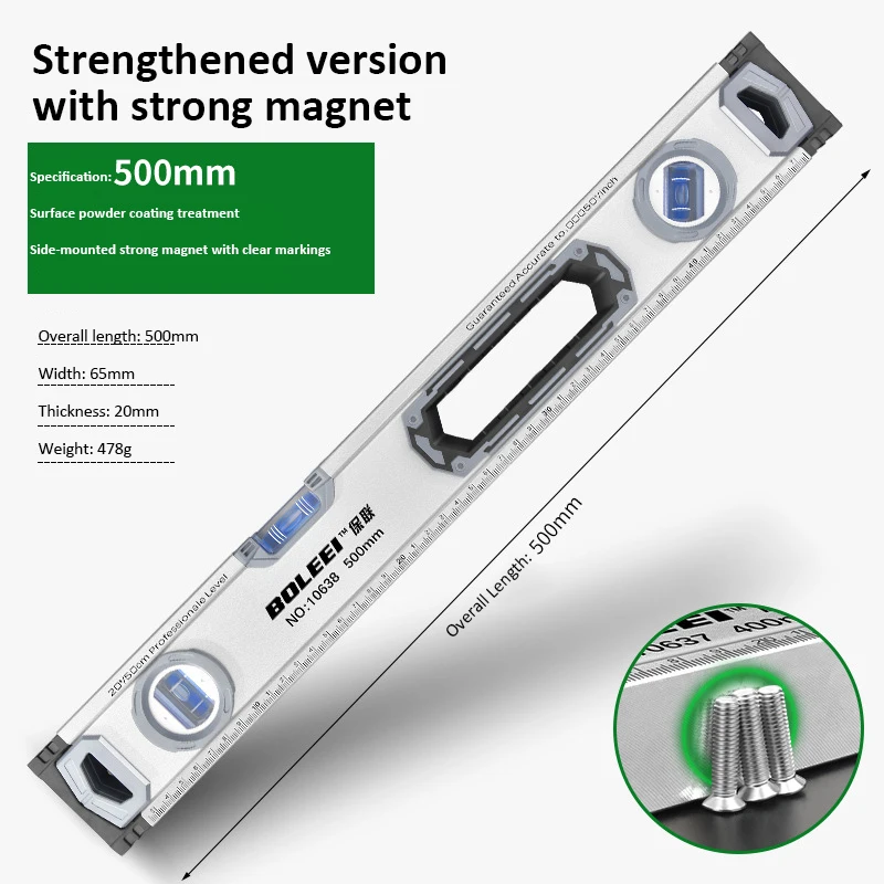 HighPrecision Spirit Level 30/40/50cm Magnetic Bubble Level Ruler Angle Meter Protractor Inclinometer Measuring Leveler Tool: Blue