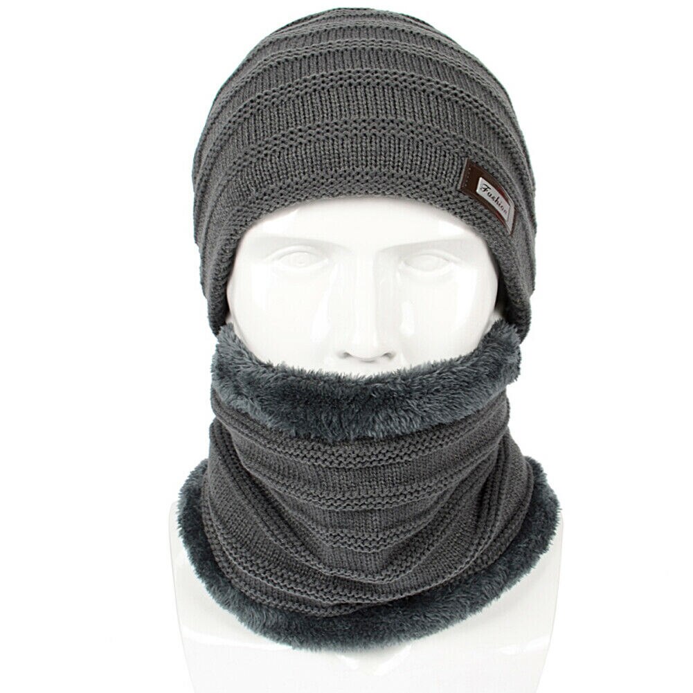 Ensemble pour hommes chapeau écharpe | , ensemble bonnet, Baggy, casquette de Ski en laine chaude et polaire, chapeau et écharpe, ensemble pour chef de cuisine: Gris