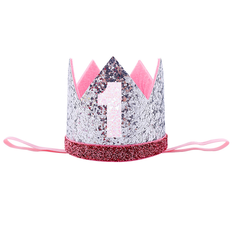 Baby Boy Girl First 1st Birthday Party One Three Eighteen Years Old Crown Pattern Children Hair Band Headband Prince Hat