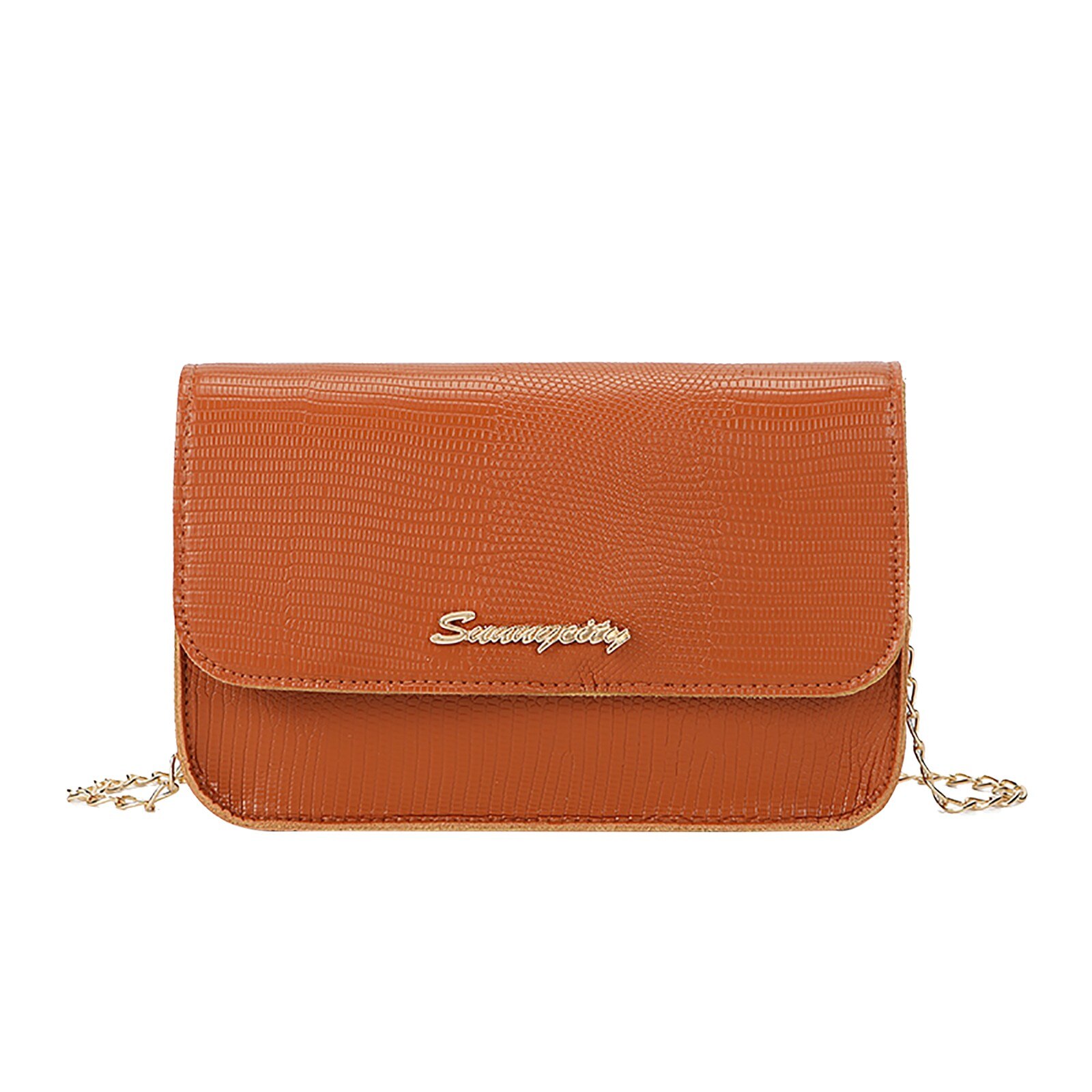 Bolso cuadrado pequeño y sencillo para mujer, bolsa de mano femenina de , de , de cuero Pu, con cadena de cerrojo, bandoleras para teléfono móvil,: Brown