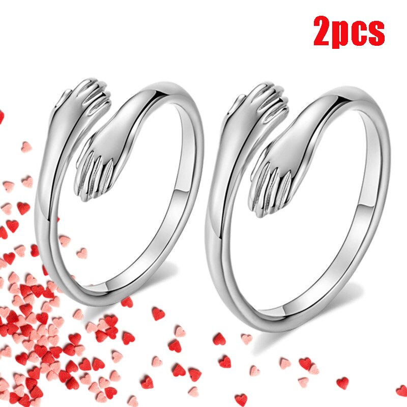Valentijnsdag Liefde Knuffel Open Ring Retro Eenvoudige Ringen Brief Vinger Ring Unisex Maat Verstelbaar Ring Sieraden: 2pcs - A