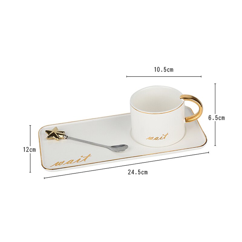 Northern Europe Luxurious Ceramic Coffee Mugs with Saucer Plate Spoon Set Milk Tea Cup for Birthday Afternoon Tea Snack