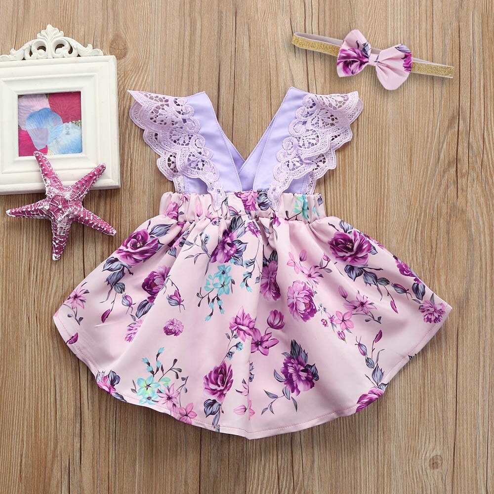 Baby Rompertjes; Peuter Baby Gilrs Mouwloos Lace Ruches Romper Jumpsuit Hoofdband Bloemen Ouifit Kleding Voor Meisje;