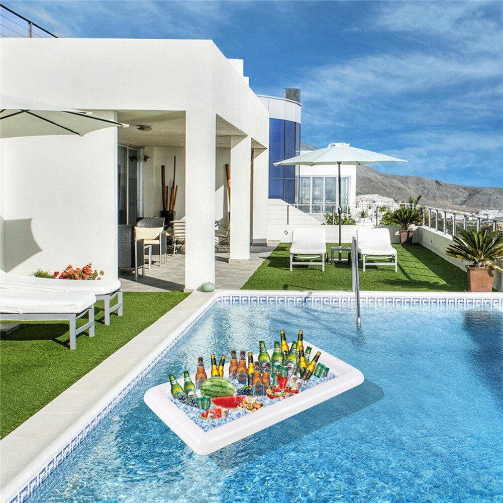 Opblaasbare Water Ice Bar Zomer Strand Barbecue Picknick Party Salade Zwembad Float Water Cup Voedsel Drink Drijvende Rij Houder