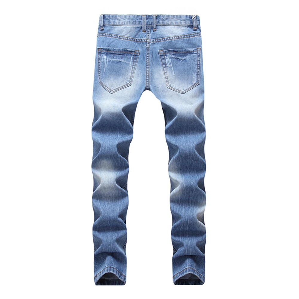 Mænd casual jeans coated slanke lige plisserede biker jeans bukser mænd denim casual bukser plus størrelse 42