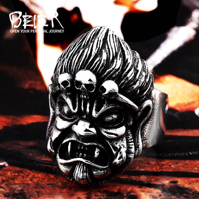 Beier-Anillo de calavera wukong de acero inoxidable 316L, anillo Oriental de Rey Mono, mitos, LLBR8-550R para hombre