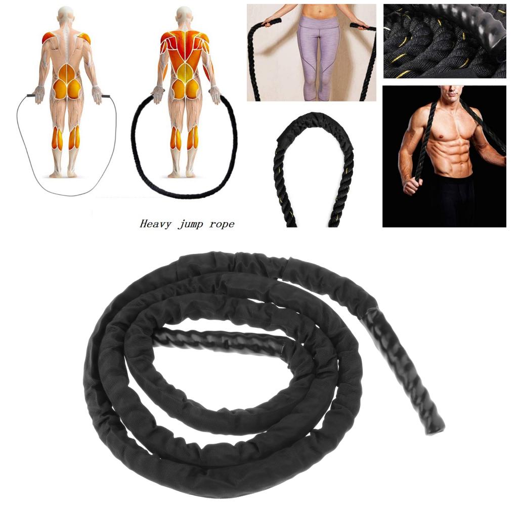 Heavy Weighted Jump Rope Jumprope 9.8ft Training Equipment Battle Power Rope Skipping Rope for Fitness Exercise Workout Training: Black Upgrade