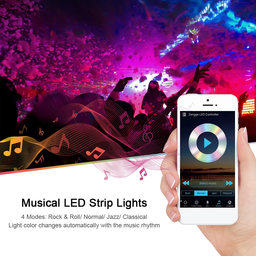 RGB LED Strip Lights IR Remote Control Wi-Fi Controller Smart APP Voice Control Timer Color Changing 5050 LED Lights for Party