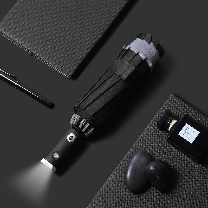 ZK30 parasol automatyczny doprowadziło latarka odblaskowy deszcz słońce odwrócony parasol biznesowy z paski odblaskowe parasole deszcz: biały