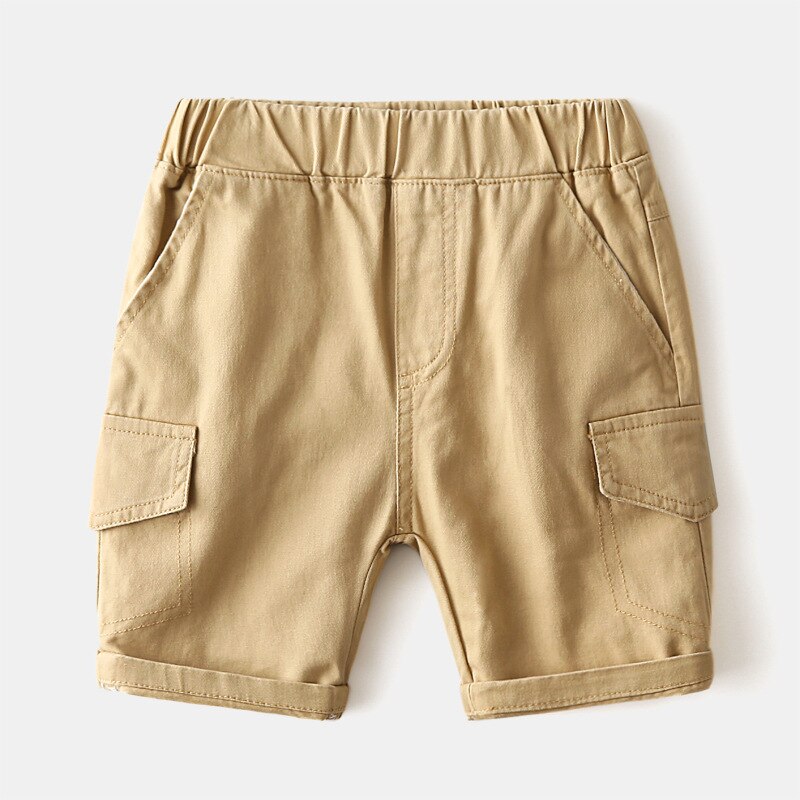 Pantalones Cargo de algodón con cintura elástica para niños, hasta la rodilla pantalón corto, de verano: khaki / 130(6)
