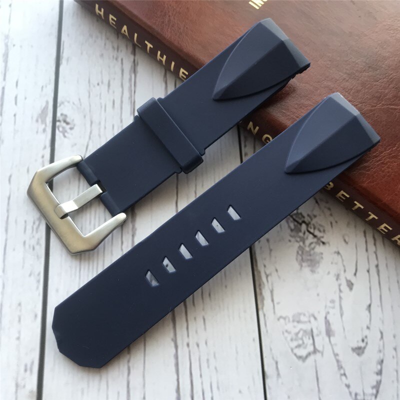 Watch Accessories Waterproof Rubber Strap Fits Admiral for corum Cup Watch Band 24mm Black Blue: blue   with buckle