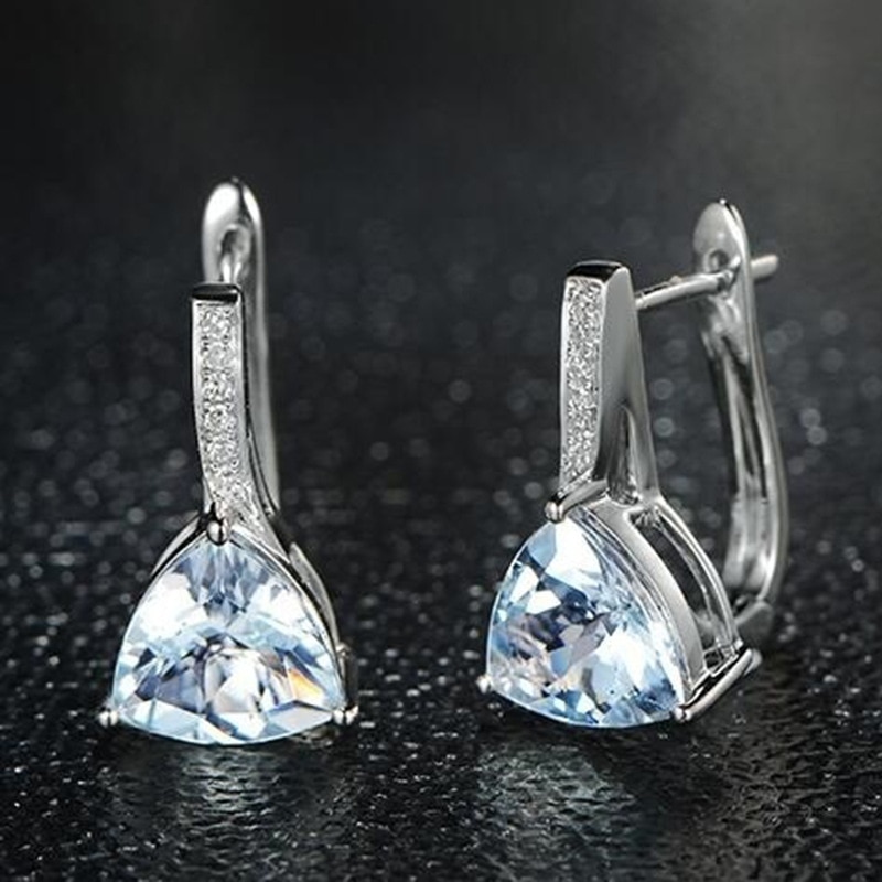 charme bleu pierres forme de coeur 925 en argent sterling boucles d'oreilles pour femmes fille AAA Zircon boucle d'oreille bijoux