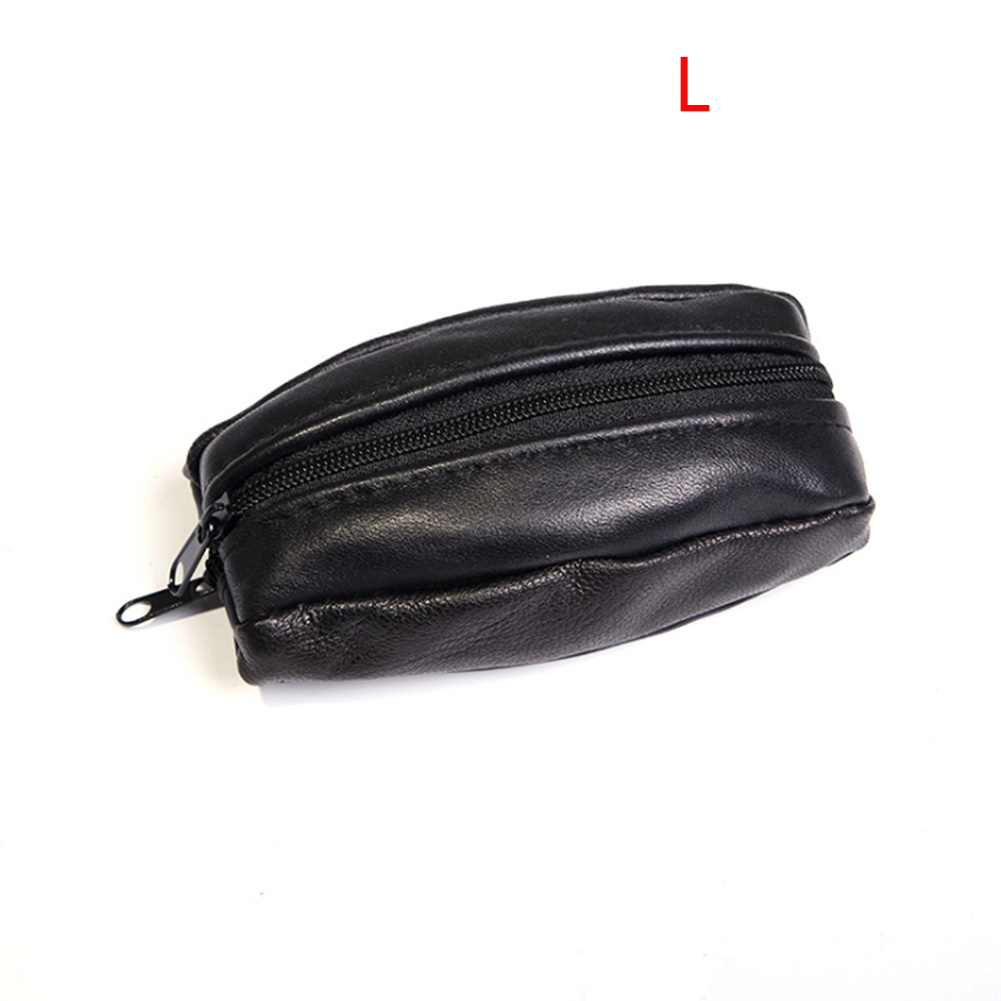 Casual Men Waterproof Portable Solid Artificial Leather Mini Wallet Multi Purpose Key Hanging Zipper Coin Purse Practical Soft: Black L