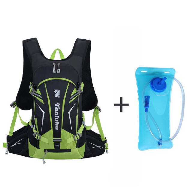 25L Waterproof Cycling Backpack Men And Women Hiking Camping Running Backpack Outdoor MTB Sports Hydration Backpack: Green  2L water bag