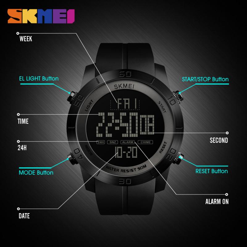 Skmei sport herenhorloge pu-band 5 bar waterdicht multifunctioneel horloge heren wekker digitaal horloge relogio masculino 1353