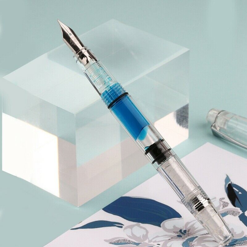 Pióro wieczne Penbbs 494 przezroczysty tłok pióro wieczne demonstrator pióra atramentowe 0.38/0.5mm stalówka szkolne materiały biurowe