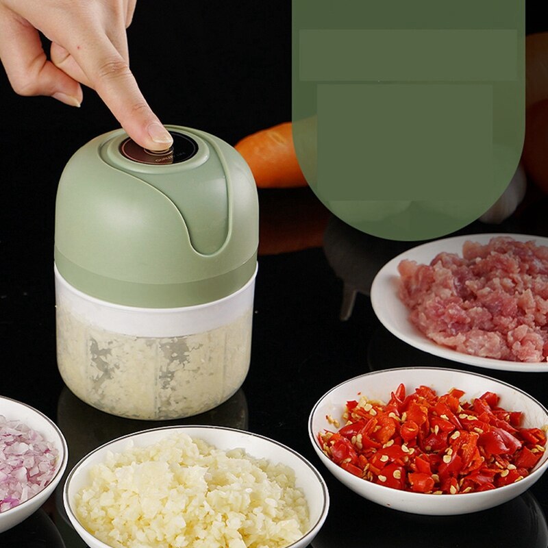 Mini presse-ail électrique sans fil USB de 250Ml, hachoir à légumes, à Chili, à viande, outil de cuisine: Green