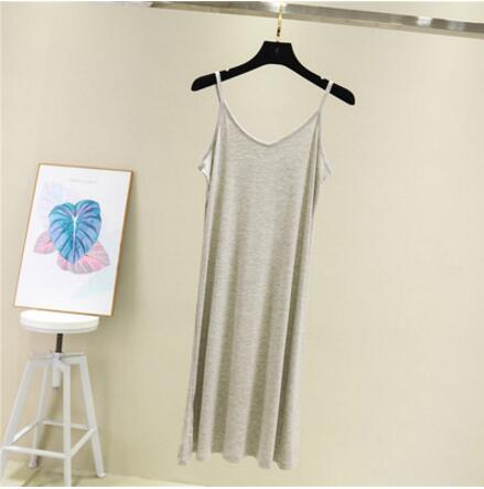 Frühling Sommer 2024 Frau Panzer Kleid lässig modal sexy Leibchen Elastische Weibliche Hause Strand Kleider Oansatz Camis sexy Kleid: L / Grau