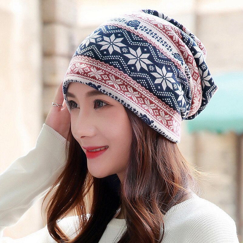 Longguard Polyester chapeau adulte décontracté flocon de neige bonnets femmes printemps automne femme casquette écharpe: xuehua S3