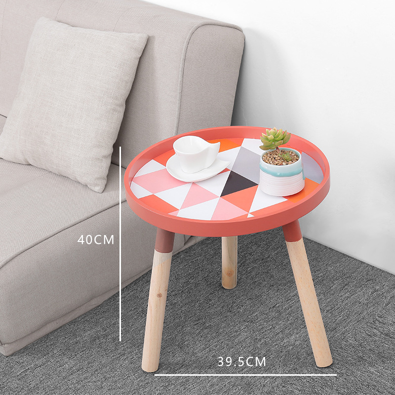 Nordisk moderne enkel rund stue te bord massivt træ sofabord dagligt multifunktionelt mini sofabord: Rød